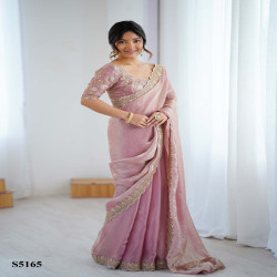 Luxury Fendy Satin Embroidered Designer Saree with Sequin Work